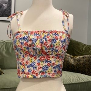 Flower tie up crop top with zipper on the side
